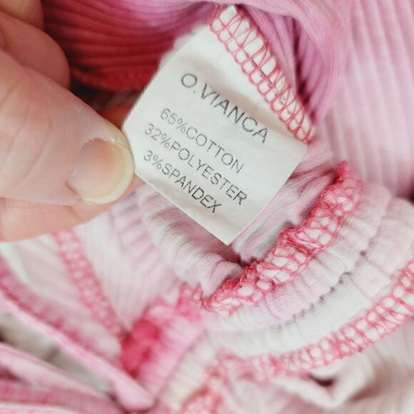 O. Vianca Ribbed Ruched Drawstring Longsleeve Crop Top in Pink Tie Dye Size S - Picture 7 of 7